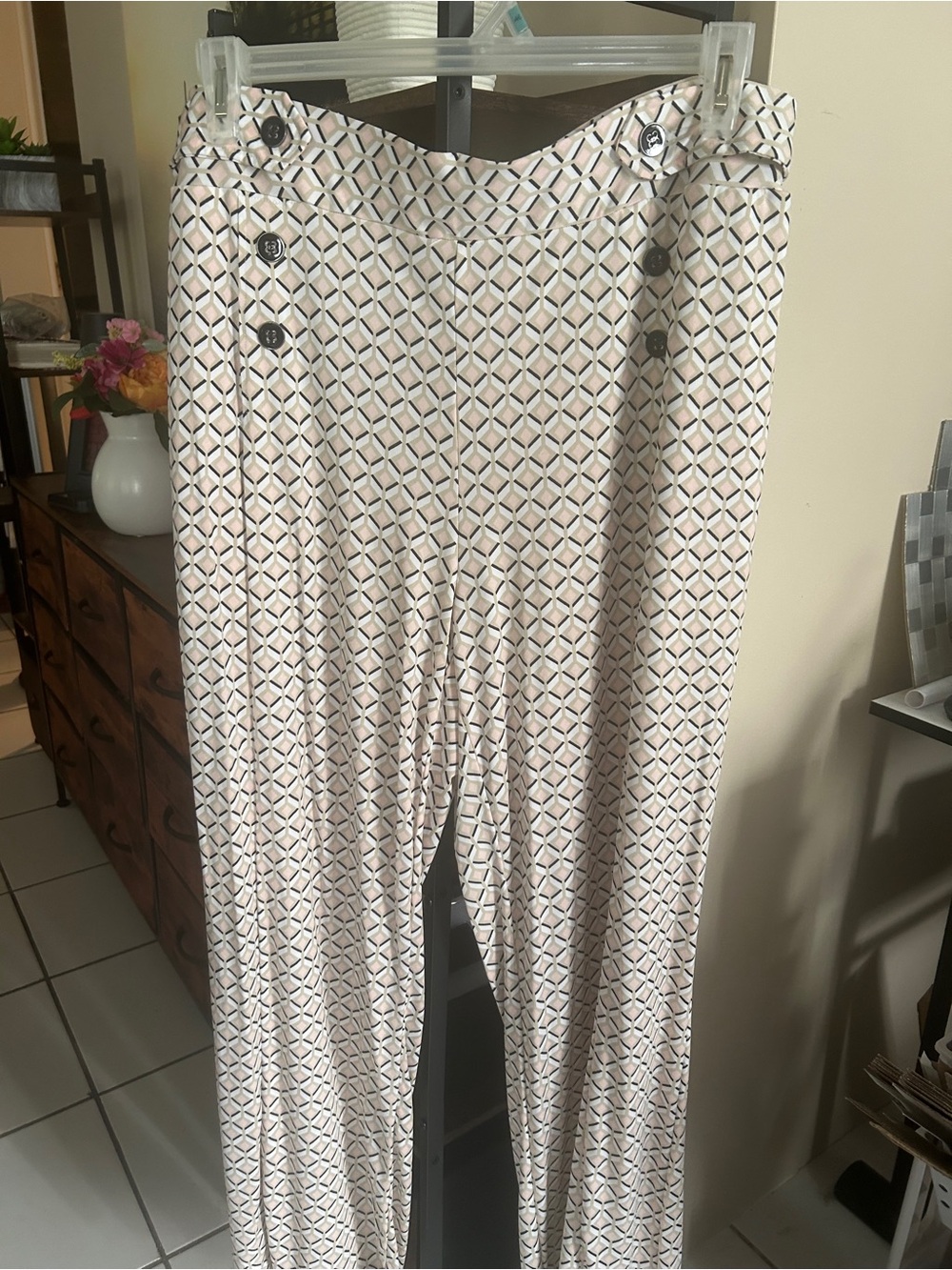 Robert Louis Cream Geometric Wide-Leg Trousers